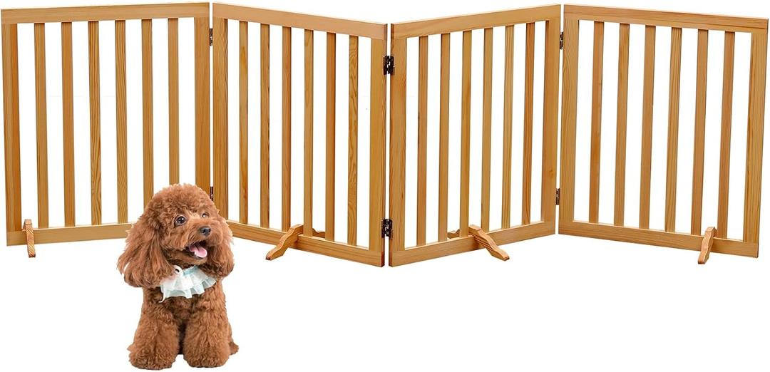 Wooden Dog Gate 4-Panel Freestanding Pet Fence,Collapsible Pet Gate for House Doors&Stairs,23.6" Height Indoor House Barrier