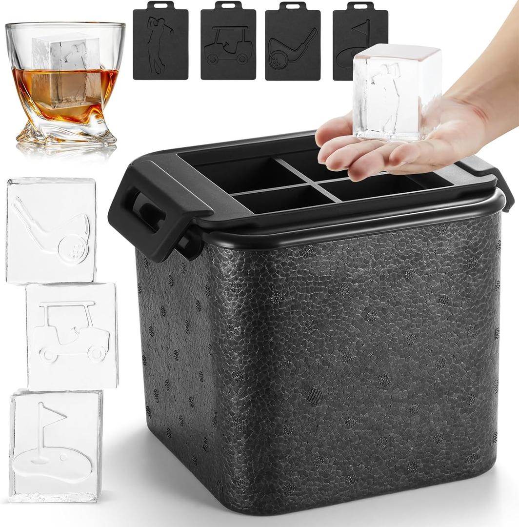 Clear Square Ice Cube Maker Mold for Whiskey Bourbon, Golf Gifts for Men, Golf Accessories Stocking Stuffers for Men, 4 Golf Theme Ice Stamp Included
