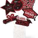 2 x Gexolenu 30 PCS Glitter Black and Red Double-Sided Graduation Centerpieces for Tables, 2025 Graduation Table Toppers Party Centerpiece Sticks Party Supplies, Set of 5