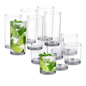 Tiawudi 12 Pack Plastic cups, Clear Tumblers, 6 each: 12 ounce and 16 ounce Water Drinking Cups, Reusable Drinking Glasses Set