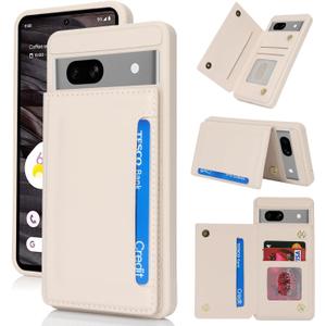 iCoverCase Compatible with Google Pixel 7a Case with Card Holder, Wallet Phone Case for Women Men [RFID Blocking] PU Leather Protective Wallet Case for Pixel 7a (Beige)