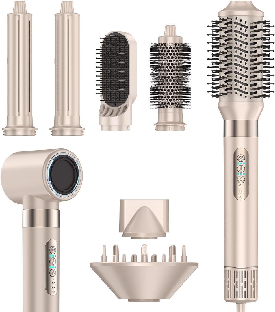 8 in 1 High-Speed Hair Styler & Hair Dryer Brush Set  110,000 RPM Ionic Hot Air Styler with Auto Air-Curlers, Diffuser, Volumizer & Thermal Brush for Fast Drying & Frizz-Free Shine