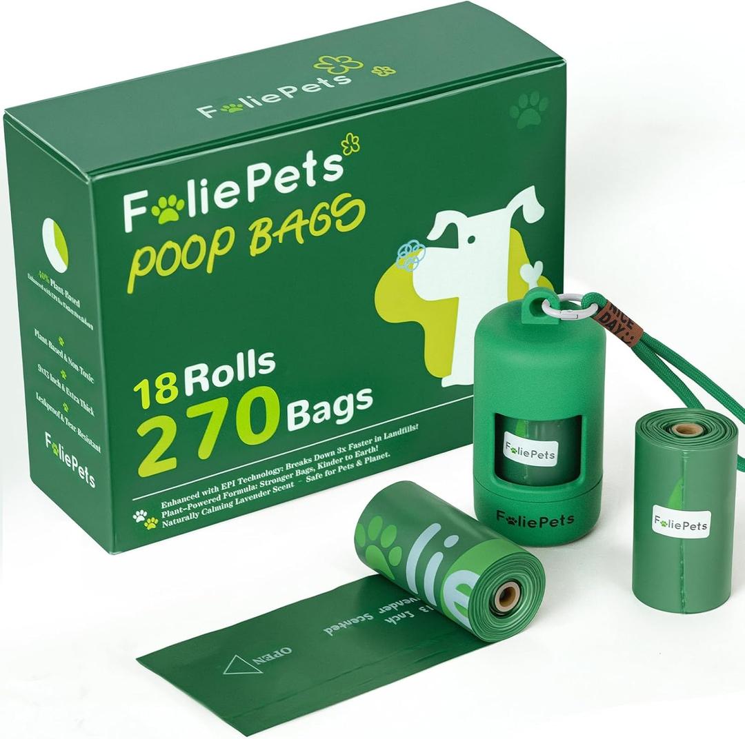 Poop Bags for Dogs - 40% Plant-Based, Extra Thick 9x13 Inch Dog Poop Bags RollsLeakproof Waste Bags (270 Counts with Dispenser)