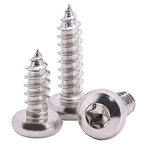 #6 x 1 Pan Head Torx Drive Self Tapping Screws, 304 Stainless Steel 18-8 Wood Screw Sheet Metal Screw, Star Drive, Full Thread Coverage, Pack of 100