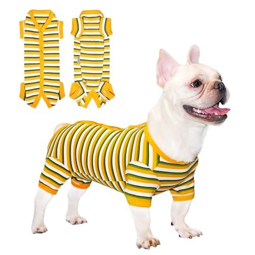 TONY HOBY Dog Pajamas, Dog Surgical Recovery Suit, Knitted Dogs Shirt for Small Medium Dogs (Yellow&Green, Girl, XL)