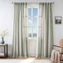 DriftAway Farmhouse Curtains for Living Room Vertical Striped Linen Curtains Semi Sheer Light Filtering Back Tab Rod Pocket Window Treatments, 96 Inches Long, 2 Panels, Loden Green on Beige