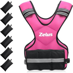 ZELUS Weighted Vest for Men and Women, Adjustable Body Weight Vest Exercise Set for Workouts, 4-10lb/ 11-20lb/ 20-32lb with 6 Ironsand Weights for Cardio Strength Training Walking Jogging, 20-32lb. Pink