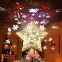 Christmas Tree Topper, Christmas Star Tree Topper Built-in LED Rotating Lights, Plug in 3D Golden Glittered Star Tree Topper for Xmas Party Holiday Decorations
