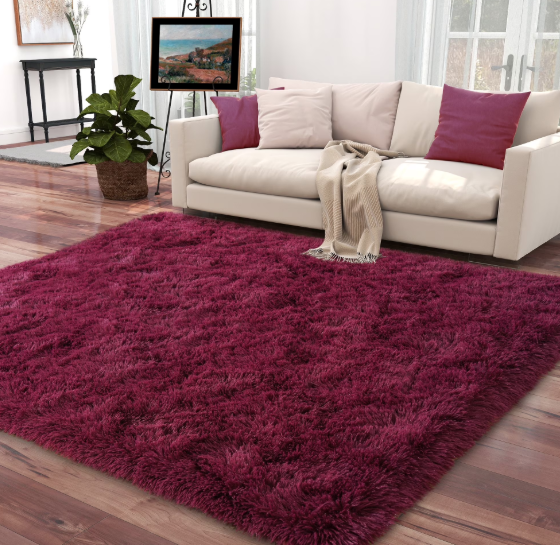 Area Rugs for Living Room Bedroom, Machine Washable 4x5.9 ft Soft Fluffy Shaggy Bedside Rug, Indoor Floor Carpet for Kids Girls and Boys, Dorms, Nursery Rooms, Home Decor Aesthetic, Burgundy
