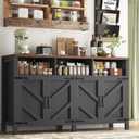 knoworld Buffet Sideboard with Storage Farmhouse with 4 Doors, 55'' Large Kitchen Storage Cabinet Wood Coffee Bar Cabinet Buffet Table with Shelves for Kitchen, Dining Room, Entryway (Black, 55 in)