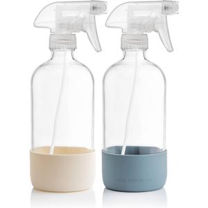Vine Creations Glass Spray Bottles for Cleaning Solutions, Clear Glass Spray Bottle with Silicone Sleeve, 16 oz Empty Spray Bottles for Cleaning, Plant Spray Bottle, Mist and Stream Nozzle - 1 Pack (Dusty Blue)