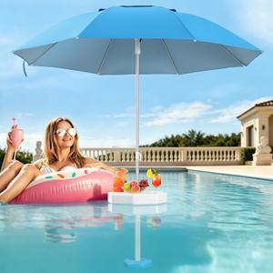 Floating Pool Umbrella with Weighted Base & Cup Holders,Adjustable In Pool Umbrella for Inside of Pool,Portable UV Sun Shade & Floating Table for Swimming Pool,Beach,Lake,Blue