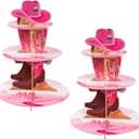 2 Pack Western Cowgirl Cupcake Stand 3 Tier Cowgirl Birthday Cupcake Holder Dessert Tower western Theme Party Decorations for Wild Baby Shower Birthday Party Supplies