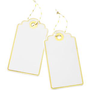 100 PCS 3.5 x 2 inches White Paper Gift Tags with String for Christmas by SUNCOLOR