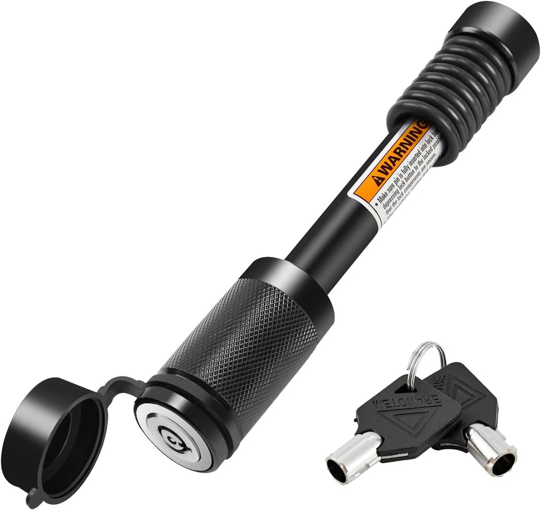 METOWARE Trailer Hitch Lock Hitch Receiver Pin Lock Fits Class III IV V and 2- 3-1/2" Receiver with 5/8" Dia 4 Lock Pin and 8 Anti-Rattle Rubber O-Rings Receiver Hitch Lock (1 Pack)