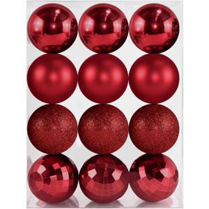 2.36" Christmas Balls Christmas Tree Ornaments Shatterproof Plastic Holiday Ornament Festival Hanging Ball Holiday Decorations Set of 24pcs (Red)