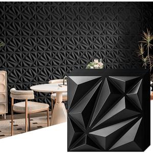 Art3d 33-Pack 3D Wall Panel for Interior Wall Dcor, Diamond Textured PVC Accent Wall Paneling for Living Room Bedroom Office TV Wall Background, 11.8"x11.8" Cover 32.Sq.Ft., Black