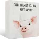 Funny Pig Bathroom Decor - Hello Sweet Cheeks Bathroom Decor, Rustic Pig Gifts Wood Signs, 5 X 5 Inches