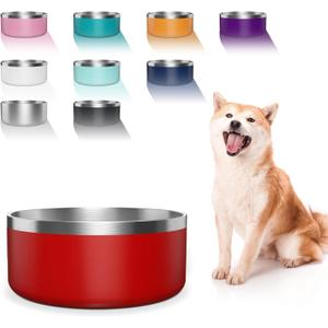 Dog Bowl, Stainless Steel Dog Food and Water Bowl with Non Slip Quiet Bottom, Easy to Clean, Dishwasher Safe, 40oz, Red