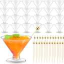 Baderke 24 Pack Plastic Martini Glasses with Gold Pearl Cocktail Picks Disposable Clear Mini Cocktail Cups Dessert Glasses for Wedding Party Wine Appetizers (Stemless 5 oz,Clear Base)