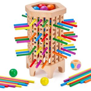 Montessori Game Wooden Board Game, 36 Colorful Wooden Sticks Dice Game, Math Educational Toy for 3 4 5 6 Year Olds, Fine Motor Skills Toy Classic Tower Game for Family Night Gift for Boys Girls