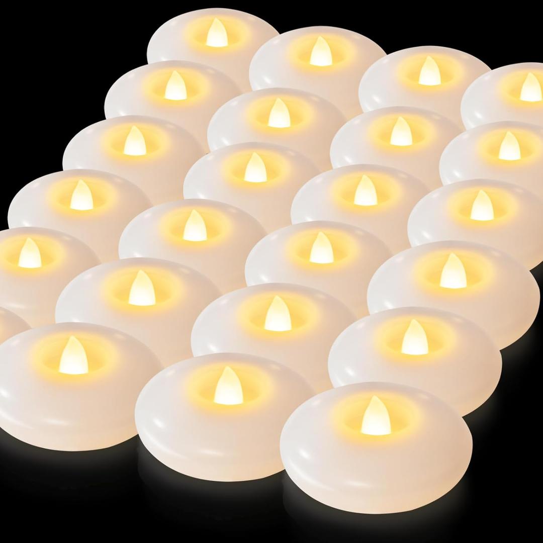 5plots Flameless Floating Candles 3 Inches White Waterproof Led Tealights for Wedding Vases Centerpieces Party Proposal Pool Decor Decoration 200 Hour (48 Pack)