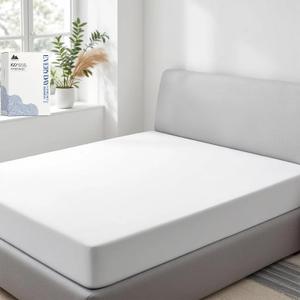 Mayfair Linen 100% Organic Cotton Percale Weave Fitted Sheet Twin XL Size, White, 1 Deep Pocket Twin XL Fitted Sheet, Fits Mattress Upto 16" Crisp and Cool Bed Linen, Luxury GOTS Certified Sheets