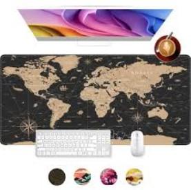Gaming Mouse Pad for Desk, Vintage World Map Office Large Desk Mat, 31.5x11.8Inch Long Computer Keyboard Mousepad with Non-Slip Base and Stitched Edge, Gifts for Him