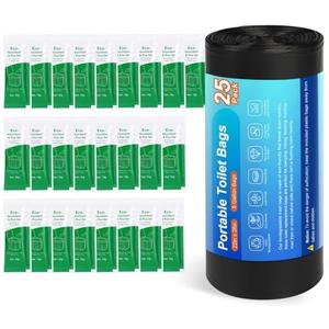 Siewl 25 Portable Camping Toilet Bags with Poo Gel Set, Biodegradable Compostable Thickened for 5 Gallon Bucket Toilet Portable Toilet Absorbent Gel Powder