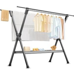 Clothes Drying Rack, Retractable Foldable Drying Rack Clothing, High Capacity Indoor Outdoor Aluminum Alloy Laundry Drying Rack with 36 Windproof Holes (59''-100'')