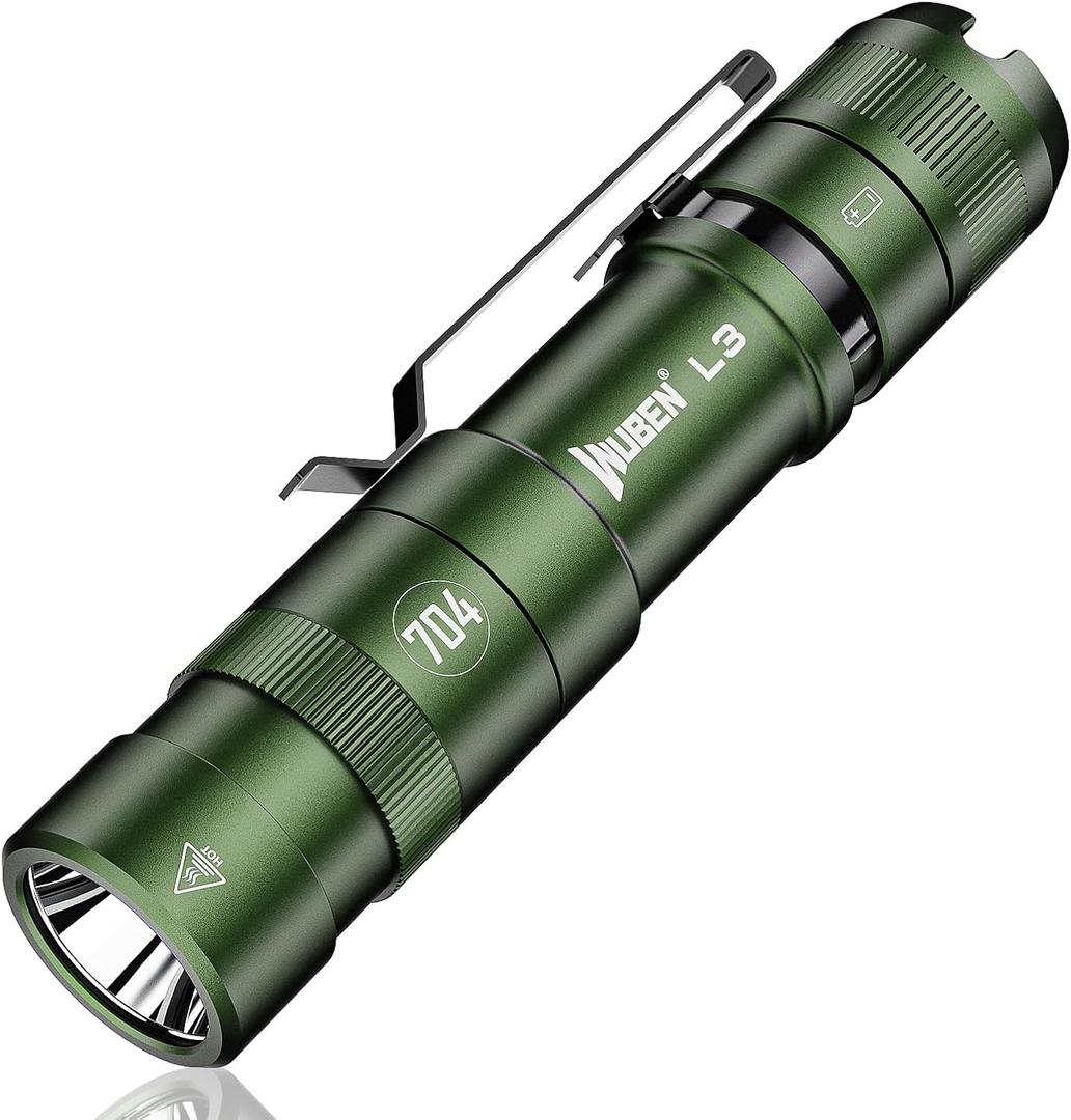 WUBEN L3 Tactical Rechargeable Flashlights, 3000 High Lumen LED Tail Switch Flash Light 4800mAh Dual-Way USB C Charging 7 Light Mode, IP68 Pocket Flashlight for Home, Emergency, Outdoor, Camping (Green)