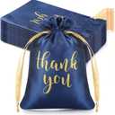 Sieral 50 Pcs Thank You Satin Gift Bags with Drawstring Jewelry Candy Bags for Wedding Bridal Shower Gift Wrap Bags for Birthday Party Anniversary Favor(Navy Blue,4 x 6 Inch) (50 Count (Pack of 1))