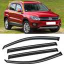 Window Visor for Volkswagen VW Tiguan 2009-2017, Out-Channel Rain Guards Shields Vent Deflector Shade Wind Dark Smoke for 09-17 Tiguan, Tape-On Outside-Mount, 4PCS