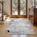 Washable Rugs 4x6 Area Rugs for Living Room, Modern Abstract Rugs with Non-Slip Backing, Neutral Accent Low Pile Soft Carpet for Bedroom, Dining Room, Nursery, Home Office, Light Gray