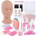 Pretty memory 152 PCS Eyelash Extension Kit with Lash Mannequin Head, Lash Training Kit for Beginners with Fan, Eyelash Extension Glue and Remover Cream, Tweezers for Practice