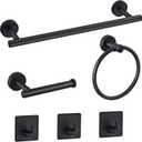 6 PCS Bathroom Hardware Set, Matte Black Stainless Steel Wall Mounted Bath Accessories Towel Bar, Toilet Paper Holder, Towel Ring, 3 Robe Towel Hooks Towel Rack Set