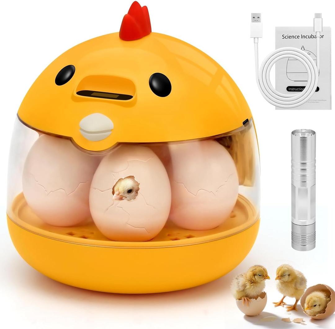 Automatic Egg Incubator for Hatching Eggs with LED Temperature Display, Humidity Control & Egg Turner, Clear Lid Incubator for Chicken, Quail & Bird Eggs (6 Egg Capacity)
