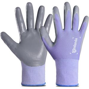 ANDANDA 1/12 Pairs Work Gloves, Strong Grip, Seamless Knit Nylon Nitrile Work Gloves Men Suitable for General Work, Purple