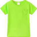 Noomelfish Girls Short Sleeve Heart Pocket T-Shirts Casual Cotton Tee Tops Blouse, Neon Green, Size 11-12 Years