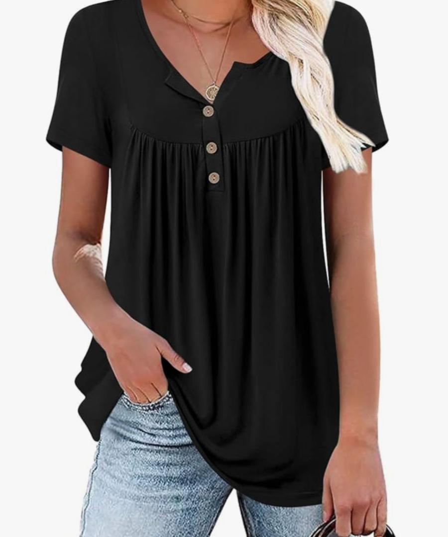 Womens Summer Tank Tops Sleeveless Loose Fit Henley Button Down Shirts to Wear with Leggings Casual Pleated Blouse, XXL