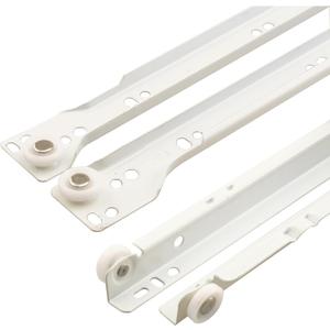 Prime-Line R 7211 Drawer Slide Kit  Replace Drawer Track Hardware  Self-Closing Design Fits Most Bottom/ Side-Mounted Drawer Systems 17-3/4 In. Steel Tracks, Plastic Wheels, White (1 Pair)