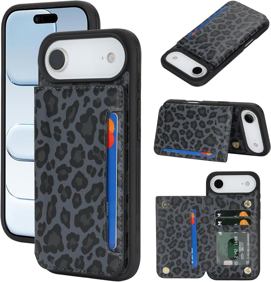 iCoverCase Compatible with iPhone Air Wallet Phone Case with Card Holder for Women Men, [RFID Blocking] Card Slots PU Leather Protective Wallet Case for 17 Air (Black Leopard) (for Air (6.5 inch))