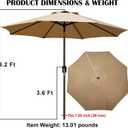 9' Outdoor Patio Umbrella, Outdoor Table Umbrella, Yard Umbrella, Market Umbrella with 8 Sturdy Ribs, Push Button Tilt and Crank