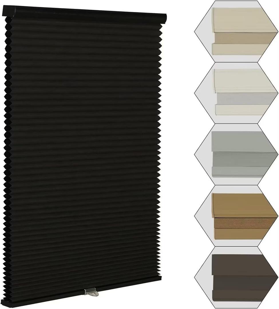 MYshade Cordless Blackout Window Blinds & Shades Pull Down Room Darkening Window Shades Light Blocking Honeycomb Cellular Shade for Indoor Windows Easy to Install 37 inch Wide, H72 Black Blinds