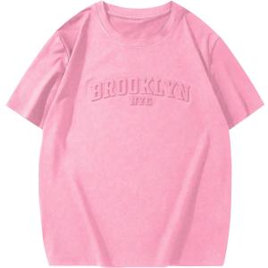WDIRARA Men's Letter Graphic T Shirts Crew Neck Short Sleeve Tee Summer Top (Pink, XL)