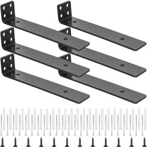 6 Pack Heavy Duty Floating Shelf Brackets 8 Inch, 150LB Load Capacity Hidden L Shelf Support, Black Metal Wall Mount Brackets with Screws & Anchors for Wood, Drywall, Concrete