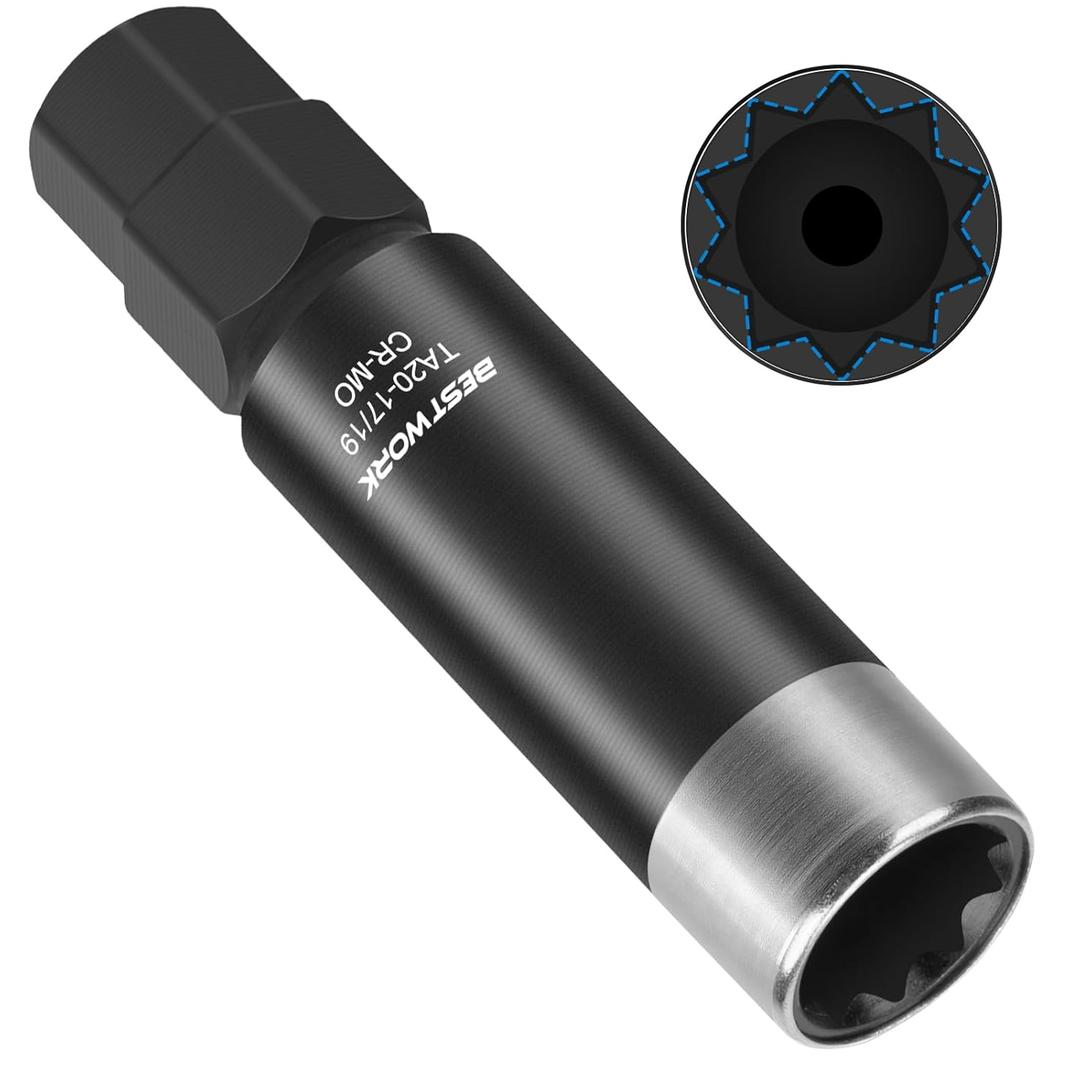 10 Spline Lug Nut Key, Replacement for TA20-17/19, Compatible with Bimecc 10 Spline Lug Nut Socket for Passenger Car/SUV/Truck, with 17mm & 19mm Hex Drive, Double Layer Reinforcement