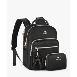 MATEIN Mini Backpack for Women, Waterproof Stylish Daypack Purse Shoulder Bag with USB Charging Port, Lightweight Small Casual Daily Travel Backpack, Lady Girls Gifts for Work School, 2 Pcs Sets, Black