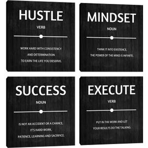 Motivational Wall Decor Inspirational Office Quotes for Living Room Bedroom Canvas Posters Painting 4 Pieces Wall Art Framed Modern Quotes Artwork Wall Decoration Home Decor Office Decor 12X12X4