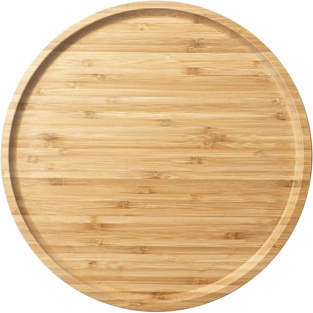 Bamboo Serving Platter, Round Wood Tray, Wooden Serving Tray, Fruit, Bread, Salad Plate, Round Wood Charcuterie Board (13.8 inch)